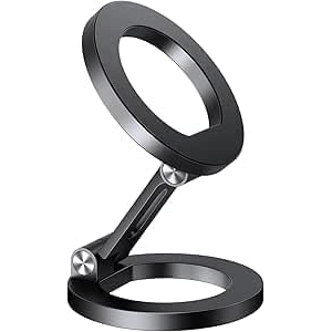 حلقة مغناطيسية للهواتف الذكية، دوران 360 درجة، زاوية قابلة للتعديل، وظيفة الوقوف، مضادة للسقوط، مغناطيس مزدوج الجوانب، اسود