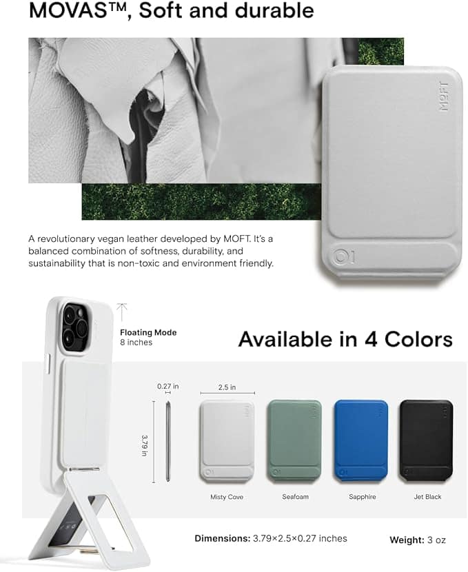 موفت حامل ثلاثي القوائم للموبايل متوافق مع سلسلة ايفون 15/14/13/12، قابل للتعديل بزاوية ومغناطيس قوي لعصا السيلفي - اسود داكن (موفاس)، جلد - الصورة 6