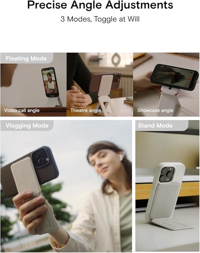 موفت حامل ثلاثي القوائم للموبايل متوافق مع سلسلة ايفون 15/14/13/12، قابل للتعديل بزاوية ومغناطيس قوي لعصا السيلفي - اسود داكن (موفاس)، جلد - الصورة 5