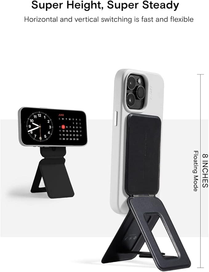 موفت حامل ثلاثي القوائم للموبايل متوافق مع سلسلة ايفون 15/14/13/12، قابل للتعديل بزاوية ومغناطيس قوي لعصا السيلفي - اسود داكن (موفاس)، جلد - الصورة 2